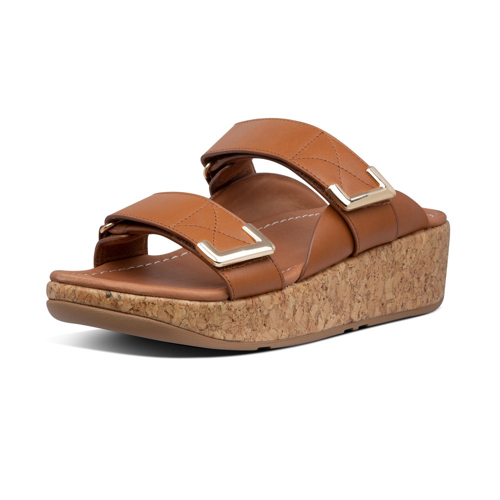 Fitflop Womens Slides Brown - Remi Adjustable Leather - VP5463082